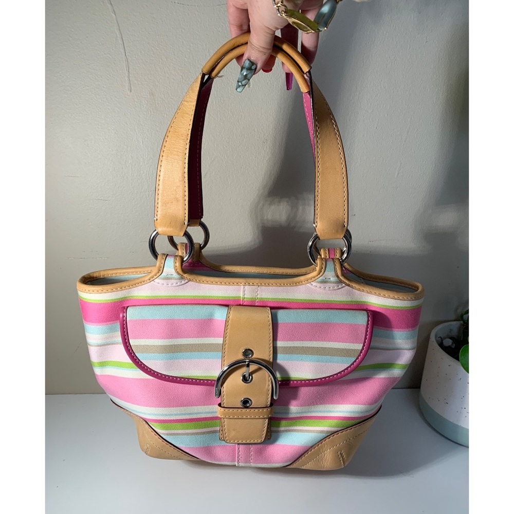 Y2k Coach Hampton Pink Stripped Medium Size Bag